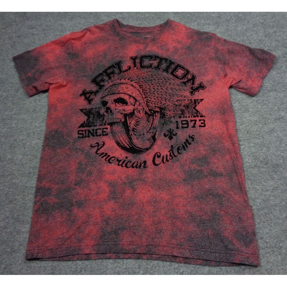 Affliction American Customs Shirt Mens M Red Skull Bones Native American Gothic